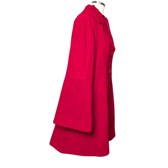 Jessica Simpson Vibrant Red Pea Coat Warm Cozy Button Bell Sleeves Like New - Picture 8 of 13